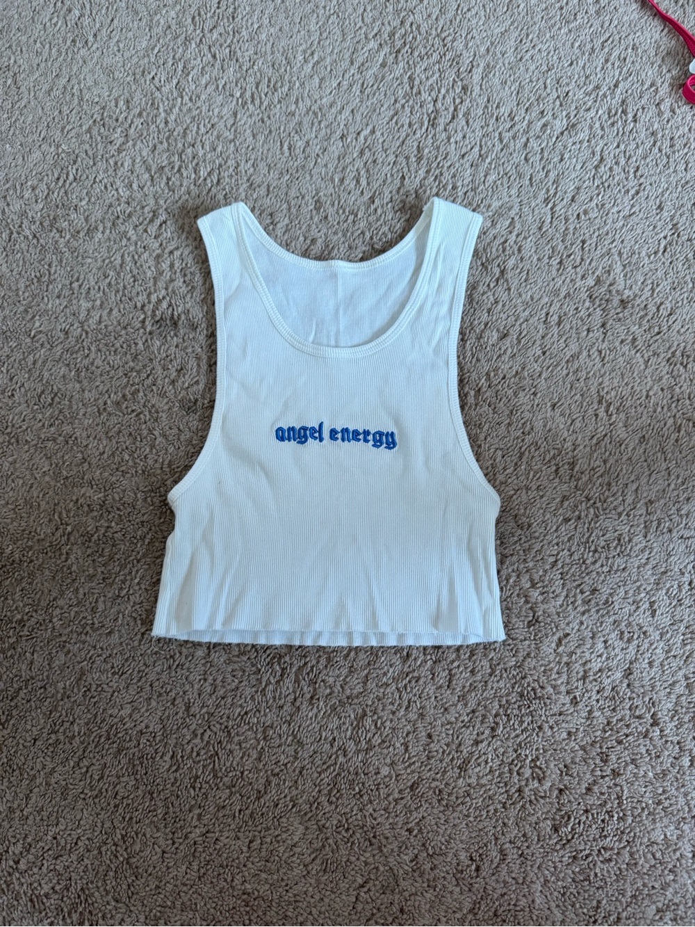 Revice White 'Angel Energy' Ribbed Crop Tank Top
